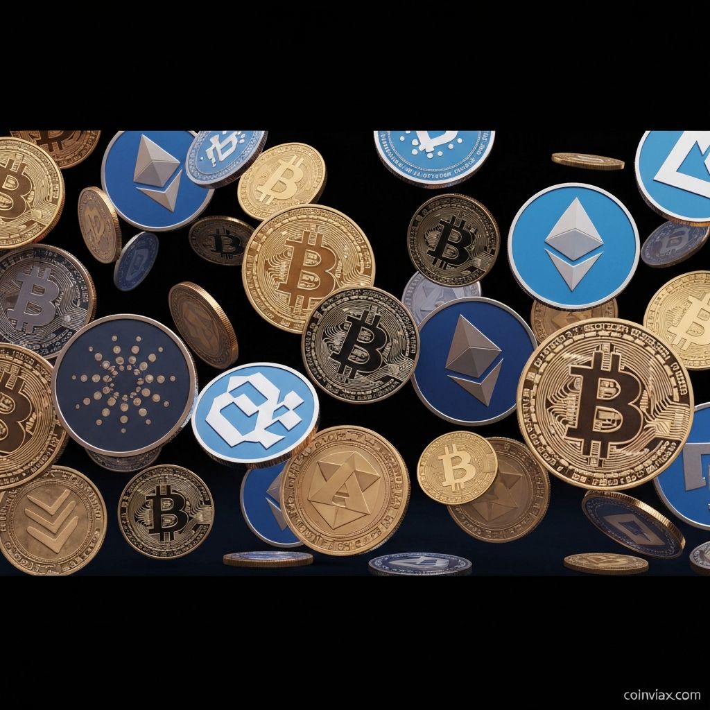 Various cryptocurrency altcoins including Ethereum and Solana